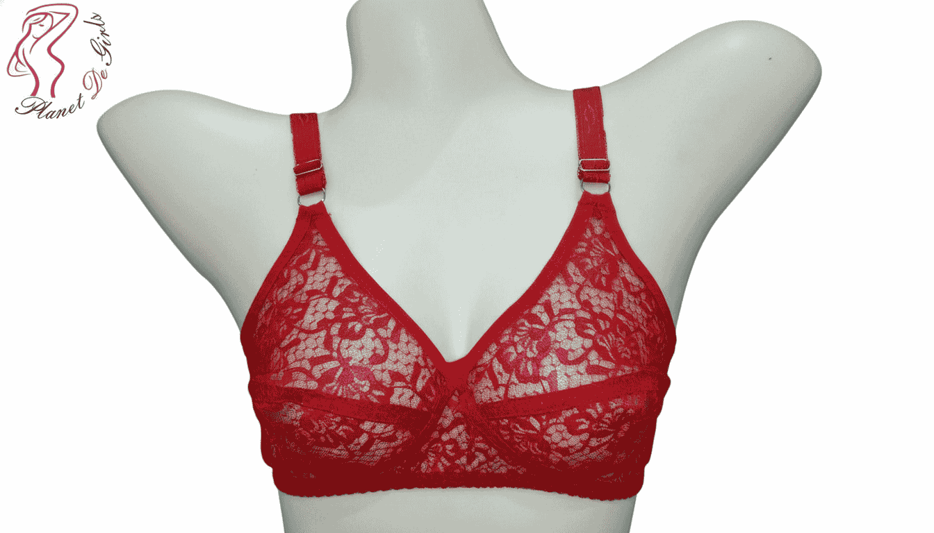 Red Lace Non-Padded Bra Adjustable Soft Breathable